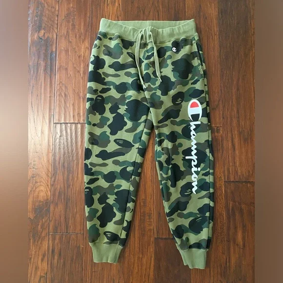 Bape x Champion Green Camo Joggers S